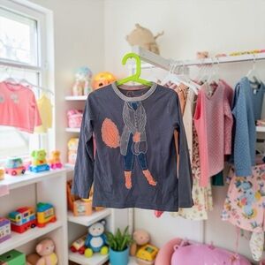 EUC Mini Boden Fox Outfit Graphic Tee Gray Long Sleeve Kids Sz 4-5Y Woodlandcore